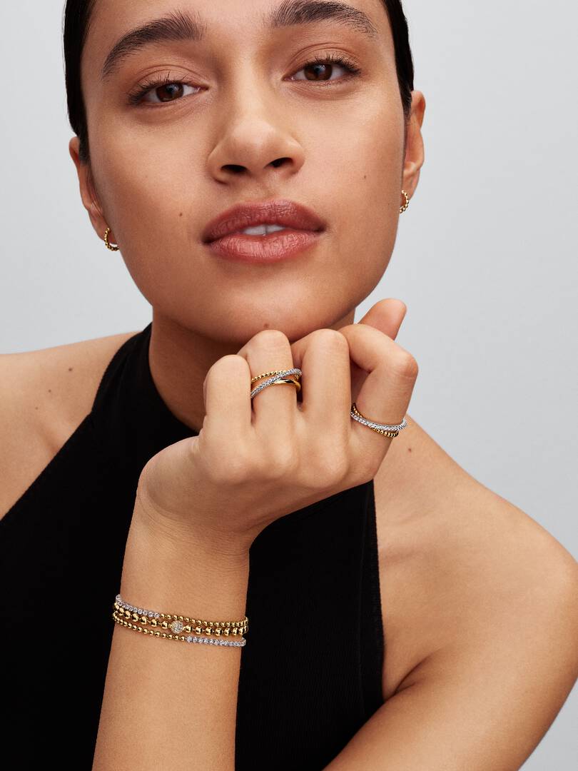 Brazalete de Tenis con Cuentas - Plata y Baño de Oro 14k
