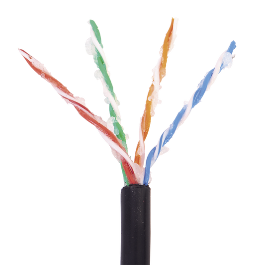 Bobina de 305 Metros (1000 Pies) Cat5e con Gel para Exterior, Color Negro, para Aplicaciones en Sistemas de Redes de Datos y Cableado Estructurado. Uso Intemperie.