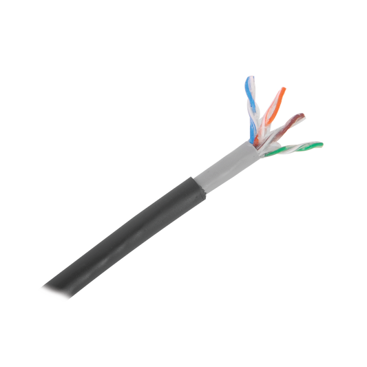 Bobina de Cable de 305 Metros (1000 Pies), Cat5E, con Gel, para Intemperie, Doble Forro Extrema Humedad, Bajo Tierra, UL, Color Negro para Aplicaciones en Video Vigilancia, y Redes de Alta Velocidad.