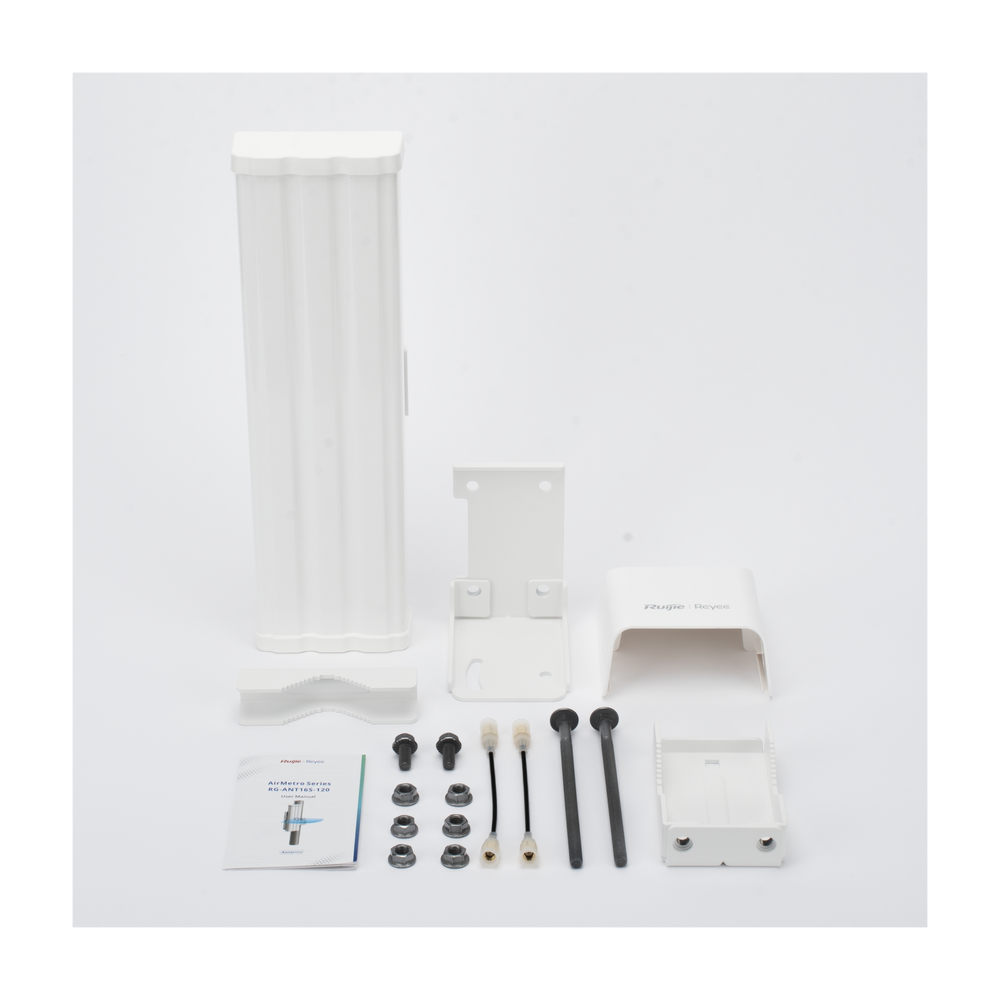 Antena Sectorial AirMetro / 120° 16 dBi / 5 GHz (5150-5850 MHz) / MIMO 2x2 Slant 45° / Enlaces Multipunto / Alcance 5 km (3.1 mi) / IP55 -40°C a +80°C / Conectores SMA Hembra Inverso