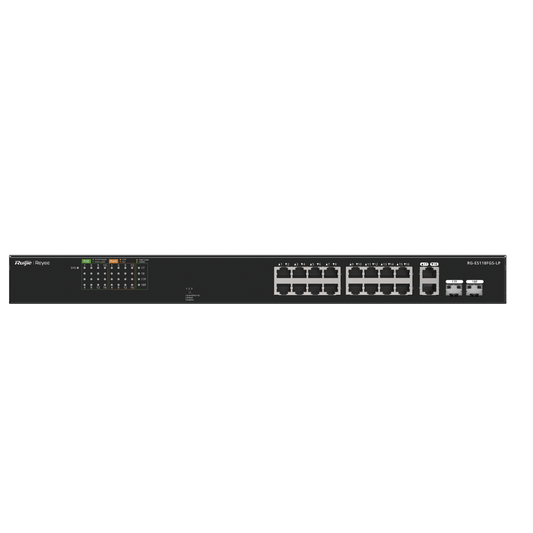 Switch PoE+ no Administrable, Hasta 120 Watts, Ideal para CCTV, 16 Puertos PoE +10/100, 2 Uplinks Gigabit y 2 SFP COMBO