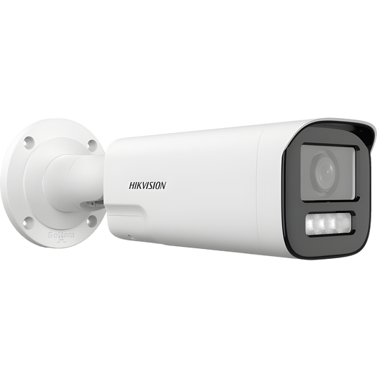 Bala IP 4 Megapíxel / Lente Mot. 2.8 a 12 mm / Dual Light (50 mts IR + 50 mts Luz Blanca) / ACUSENSE Lite / Audio de Dos Vías / Luz Intermitente y Alerta de Audio / Exterior IP67 / WDR 120 dB / PoE / Micro SD