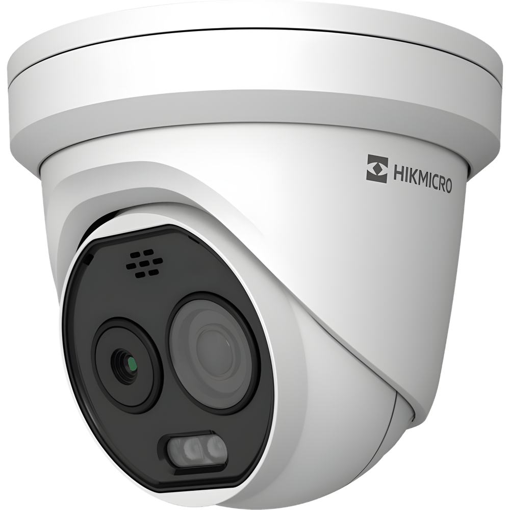 (HIKMICRO) Turret IP Bi-Espectral / Térmica (160 X 120 / 1.8 mm) + Óptica (5 MP / 2 mm ) / Rango: -20°C a 150°C / 8°C Tolerancia / VCA 3.0 (Vehiculo 60 Mts / Humano 20 Mts) / Detección de Fuego y Humo / IP67 / Dual Light /