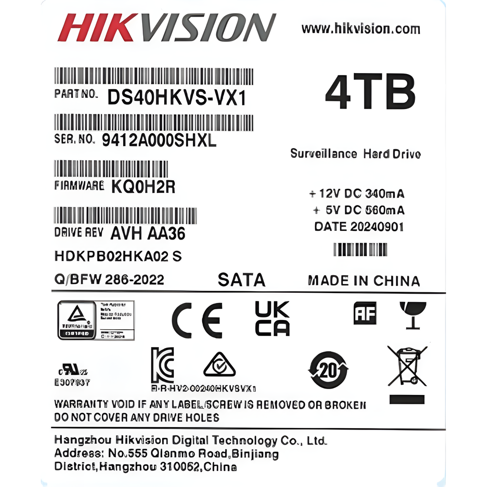 Disco Duro Enterprise 3.5" 4 TB / Hikvision / 7200 RPM / SATA / Alto Rendimiento / Recomendado para NVRs HIKVISION