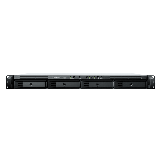 NAS RackStation RS422+ | 4 Bahías | 1U | AMD Ryzen R1600 | 2 GB DDR4 ECC | 570 MB/s Lectura | 530 MB/s Escritura | Puertos Dual 1GbE | Actualización 10GbE | Compatibilidad RAID | Synology DSM.