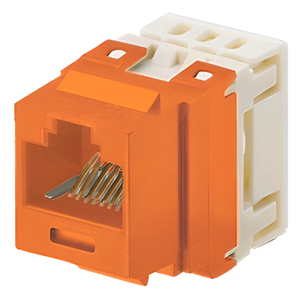 Conector Jack Estilo 110 (de Impacto), Tipo Keystone, Categoría 5e, de 8 Posiciones y 8 Cables, Color Naranja
