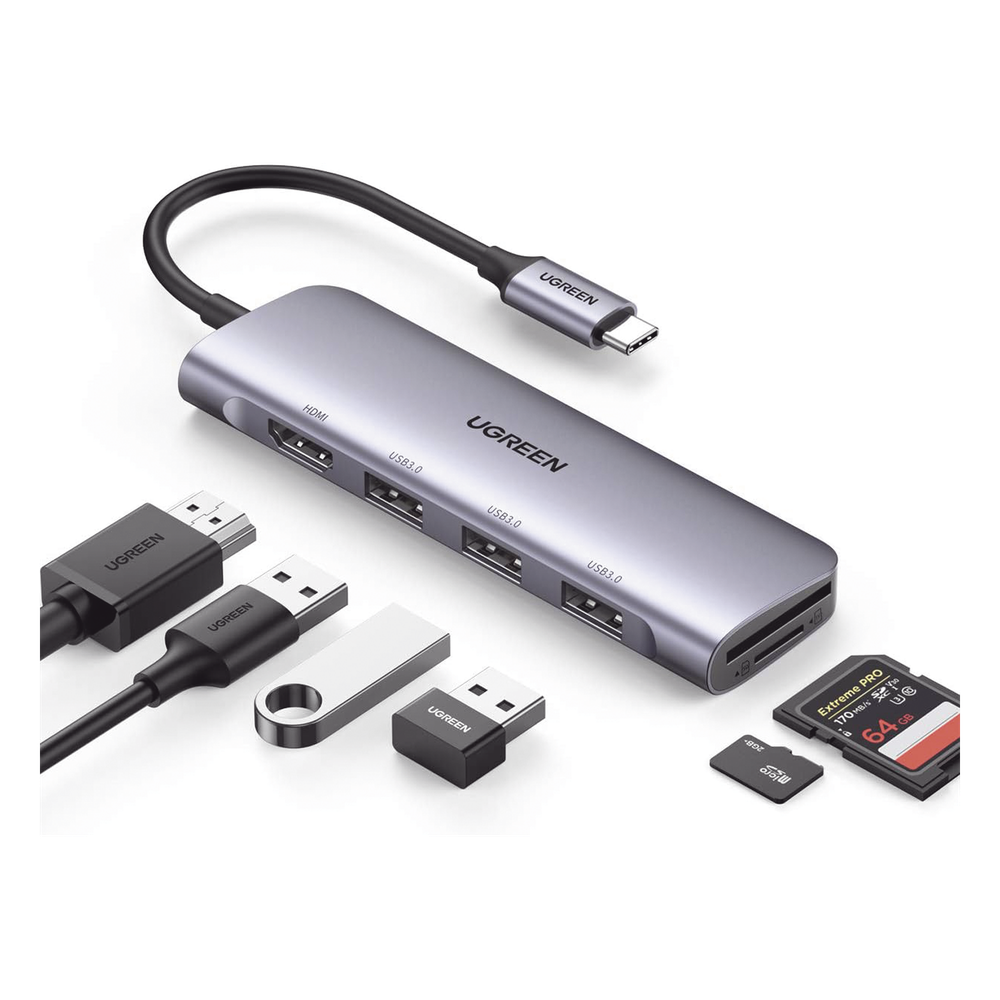 HUB USB-C (Docking Station) 6 en 1 | HDMI 4K@30Hz | 3 Puertos USB 3.0 | Lector Tarjeta SD + Micro SD (TF) Uso Simultáneo | Chip de Última Generación | Potente Disipación de Calor | Caja de Aluminio.