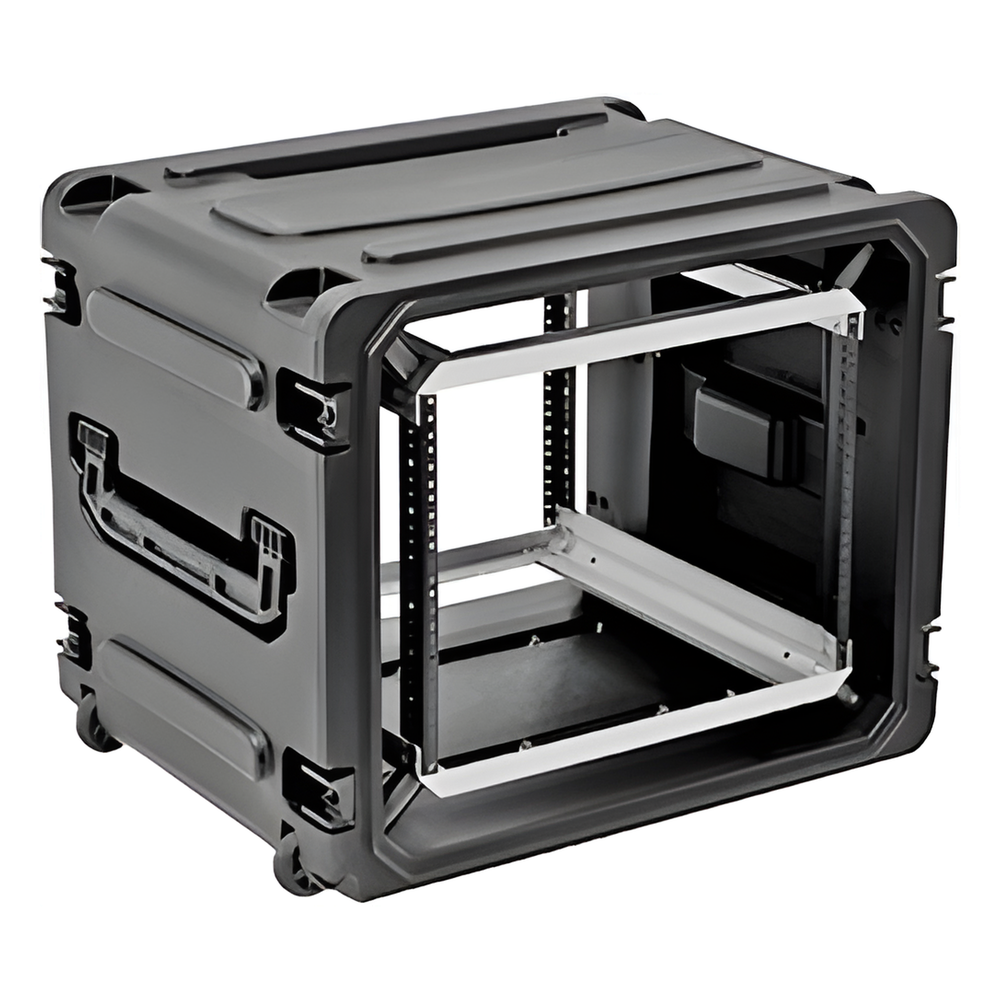 Gabinete Plástico Móvil con Amortiguador con Rack de 19", 8 Unidades.