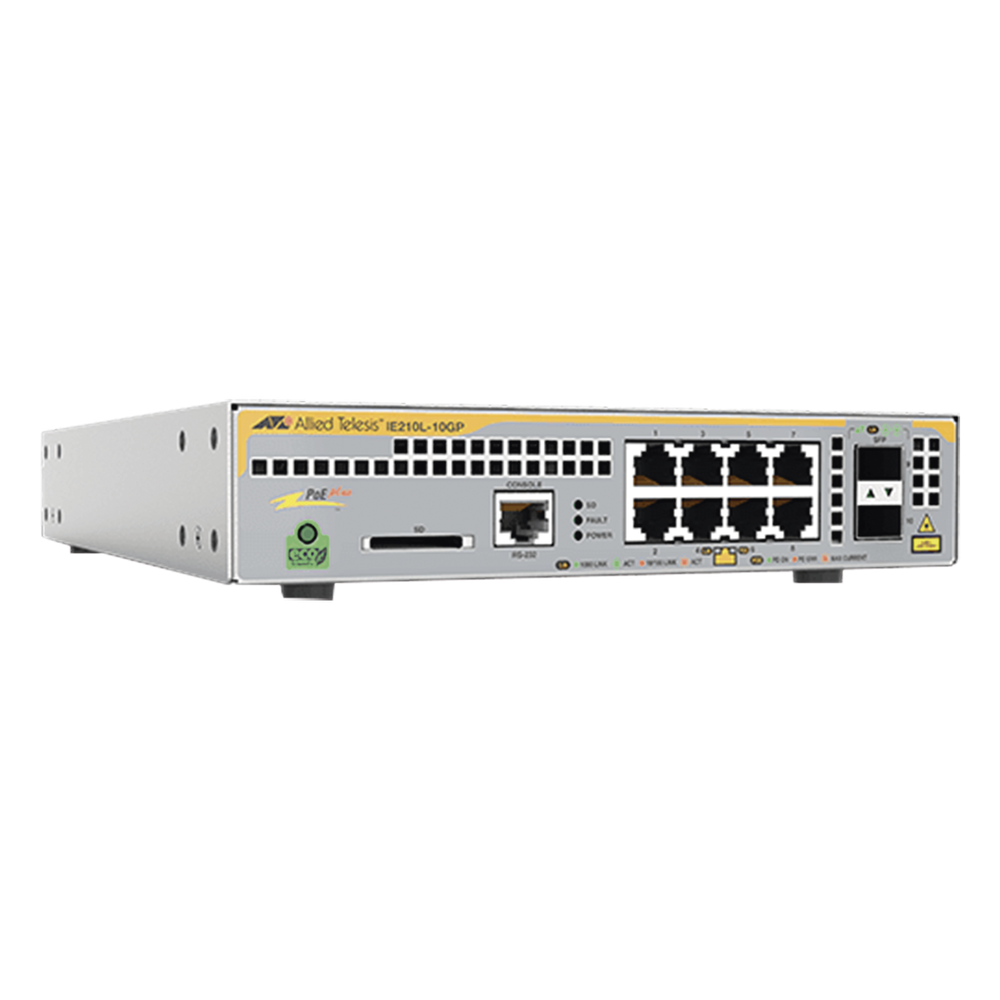 Switch Industrial-Lite PoE+ administrable capa 2 de 8 Puertos 10/100/1000 Mbps + 2 puertos SFP, 124 W