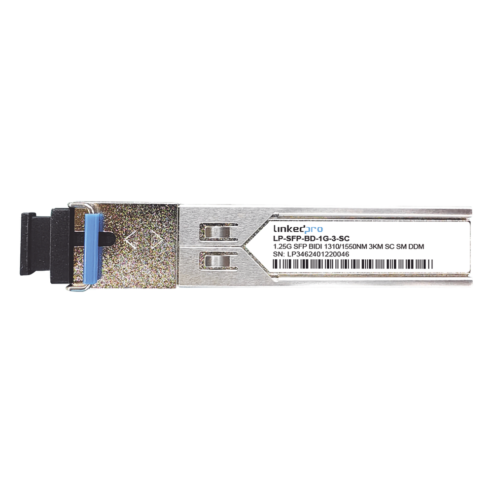 Transceptores Ópticos Bidireccionales SFP (Mini-Gbic) / Monomodo 1310 & 1550 nm / 1.25 Gbps / 1000BASE-BX / Conector SC/UPC Simplex / DDM / Hasta 3 km / 2 Piezas