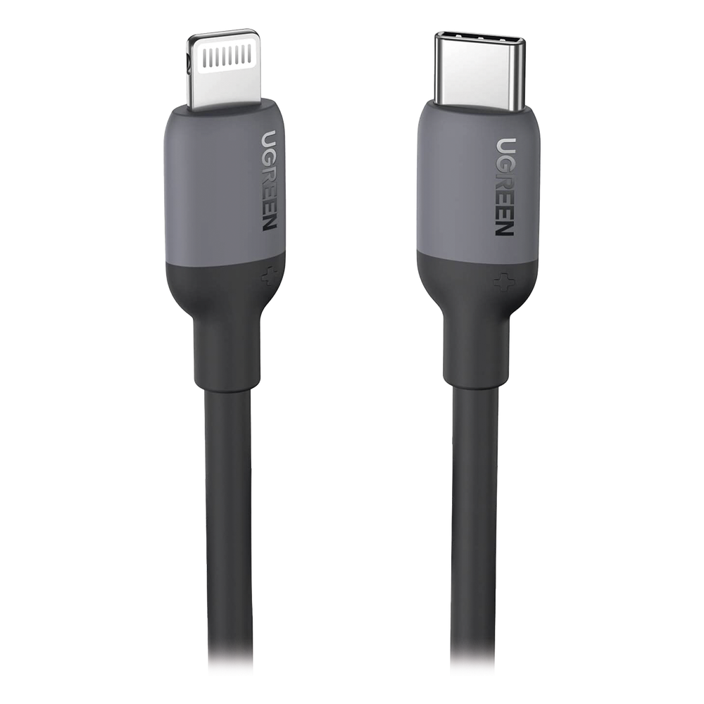 Cable USB-C a Lightning / Certificado MFi / 1 Metro / Adecuado para iPhone, iPad, iPod / Carga Rápida PD 20W / Sincronización de Datos de hasta 480 Mbps / Goma de Silicona y TPE. / Suave al Tacto / Color Negro