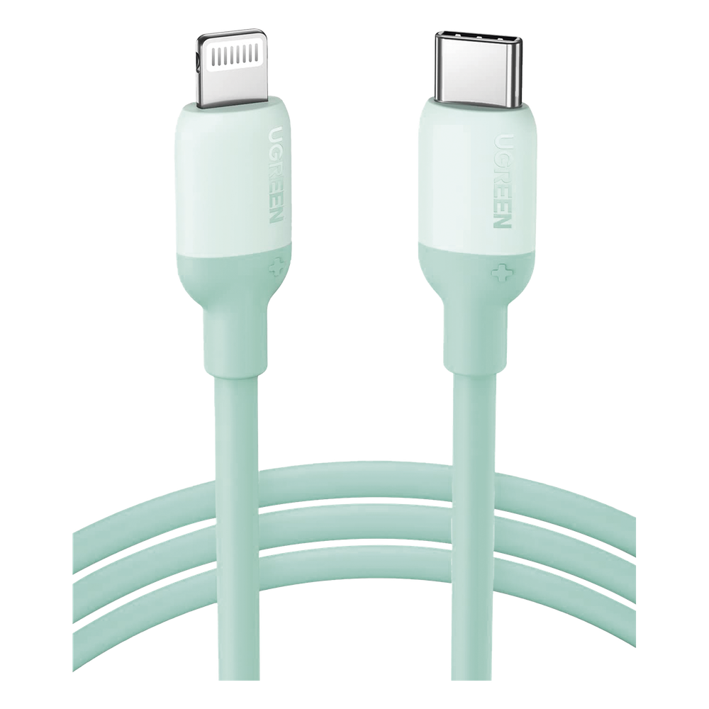 Cable USB-C a Lightning / Certificado MFi / 1 Metro / Adecuado para iPhone, iPad, iPod / Carga Rápida PD 20W / Sincronización de Datos de hasta 480 Mbps / Goma de Silicona y TPE. / Suave al Tacto / Color Green