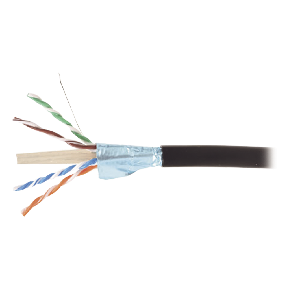 Bobina de Cable Blindado F/UTP de 4 Pares, Para Exterior con Gel, Cat6A (23 AWG), Industrial para Climas Extremos, Enterrado Directo, Color Negro, 305 Metros (1000 Pies)