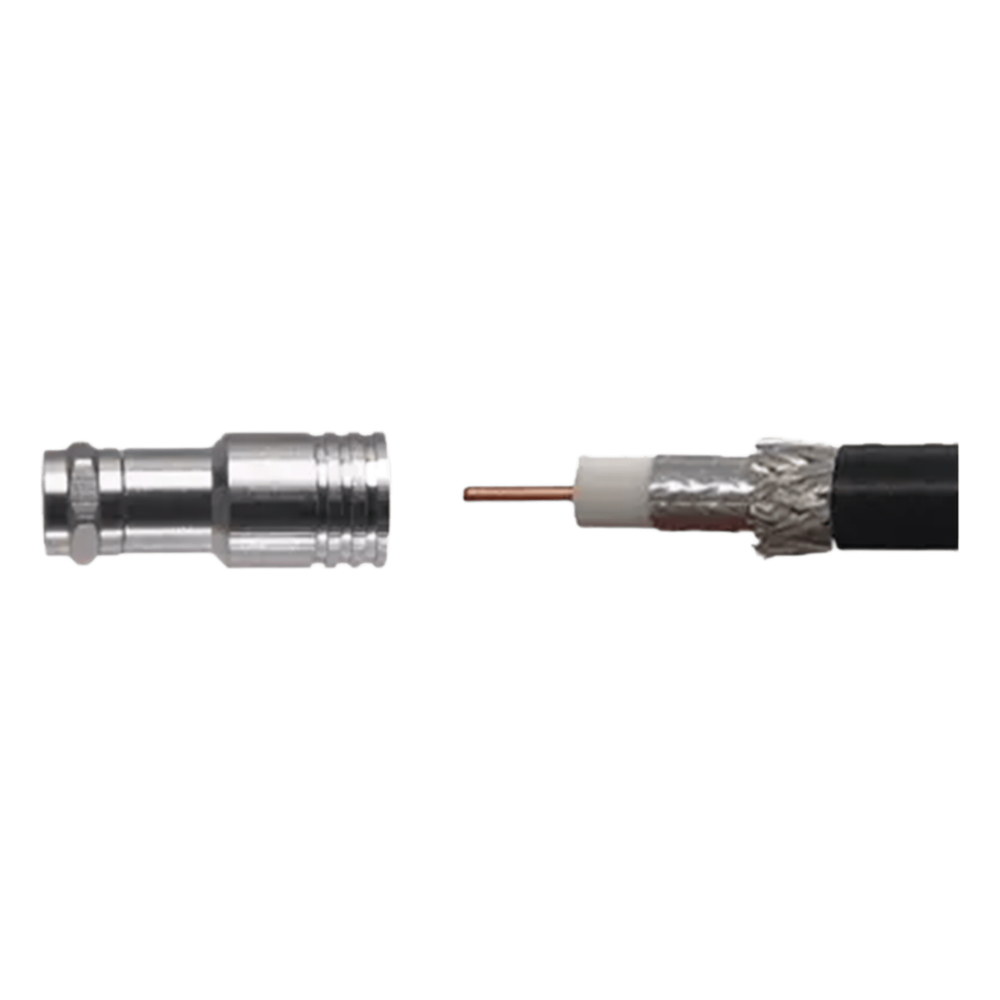 Conector F Macho de Compresión para instalar en Cable Coaxial RG-11, 75 Ohm.