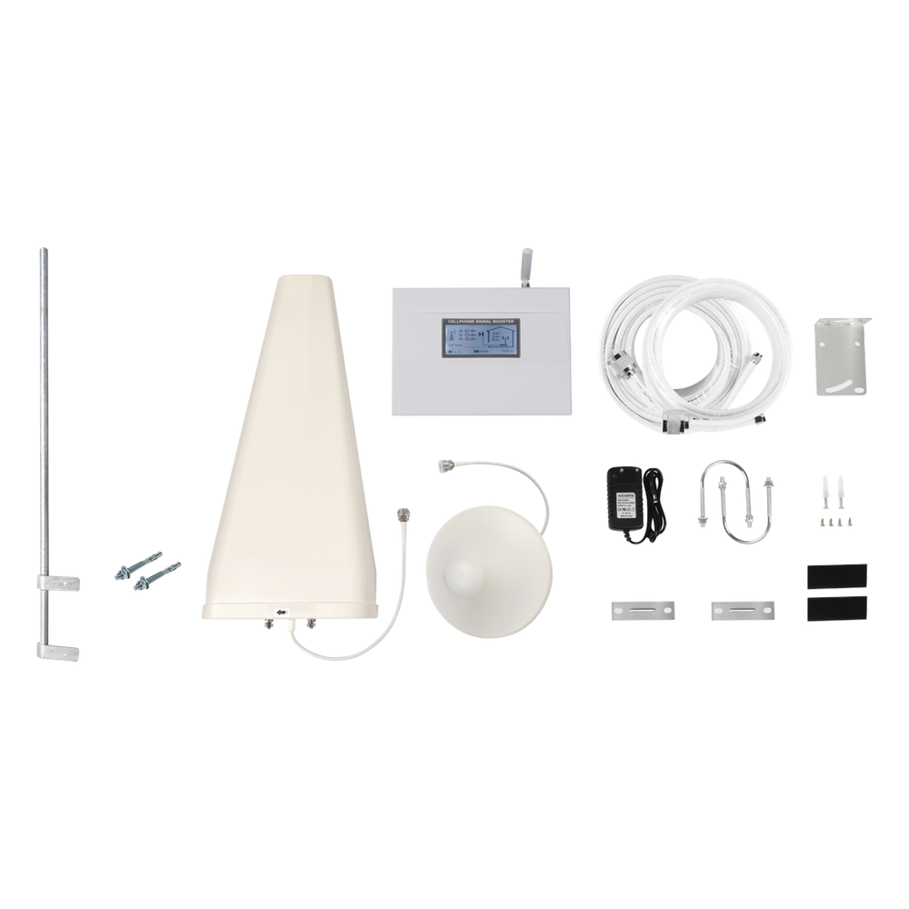 Kit Amplificador de Señal Celular TRIPLE banda de frecuencia. Incluye Mástil. Mejora las llamadas convencionales y VoLTE / Soporta los datos de las tecnologías 2G, 3G y 4G de TELCEL, AT&T y MOVISTAR / Cubre hasta 2 espacios...
