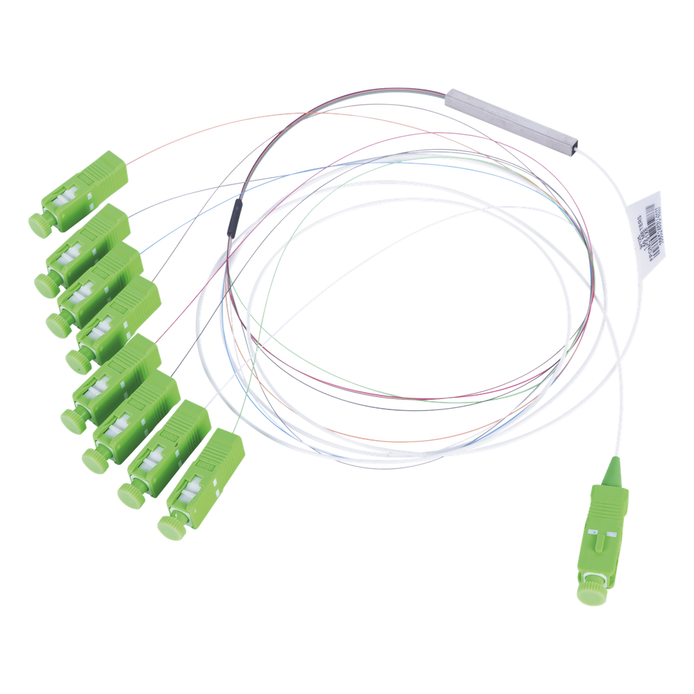 Divisor Óptico (Splitter) Tipo PLC, de 1x8, Con Conector de Entrada SC/APC y Conectores de Salida SC/APC
