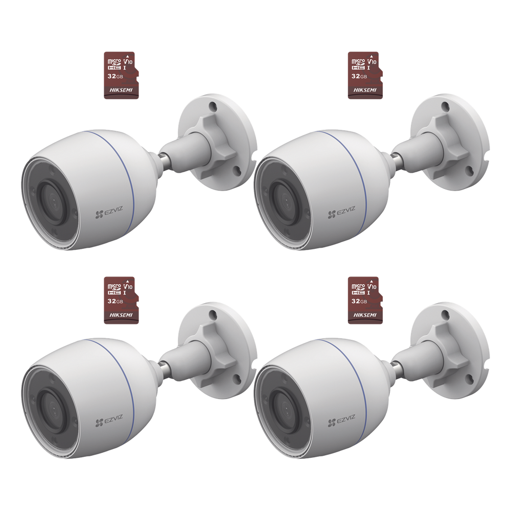 Kit de Camaras WiFi, Incluye 4 Piezas CS-H3C y 4 Piezas HS-TF-E1/32G / Detección de Movimiento