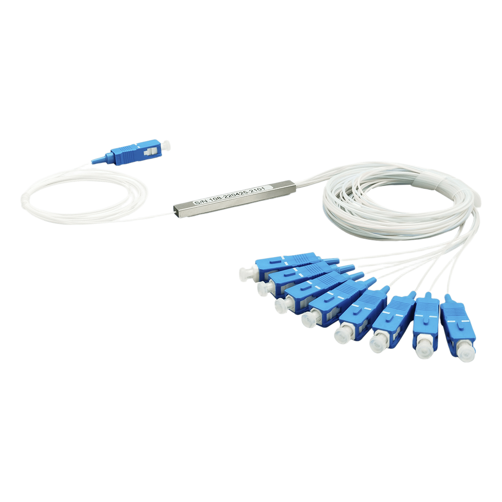 Splitter (Divisor Óptico) tipo PLC, de 1x8, conectores SC/UPC