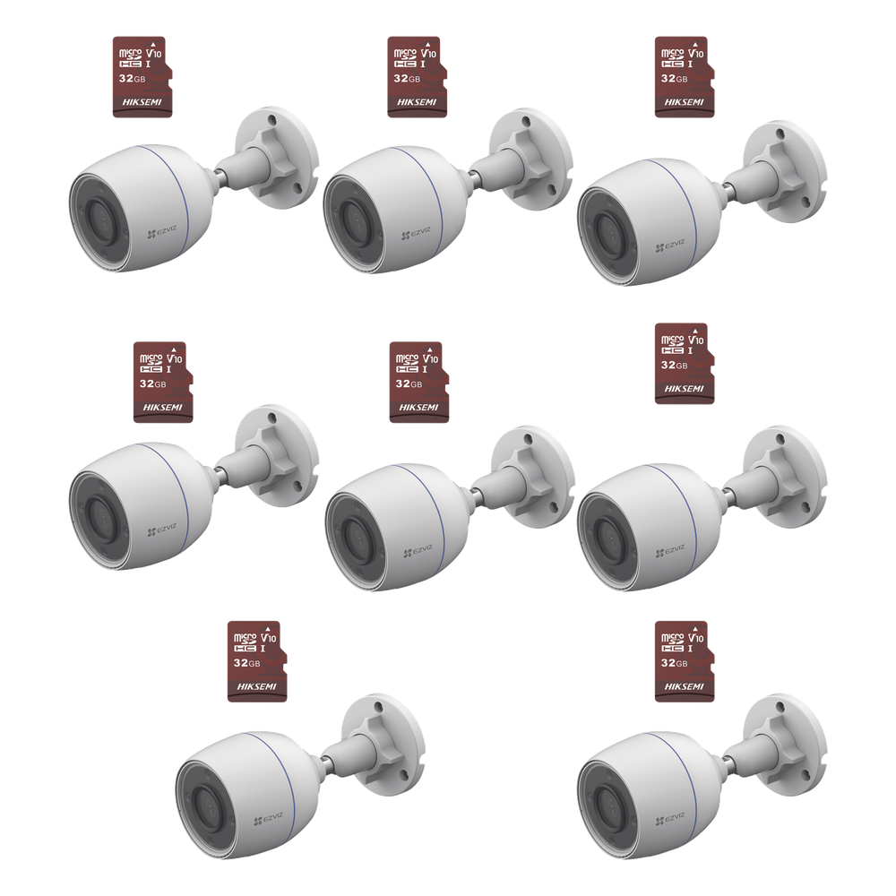 Kit de Camaras WiFi, Incluye 8 Piezas CS-H3C y 8 Piezas HS-TF-E1/32G / Detección de Movimiento