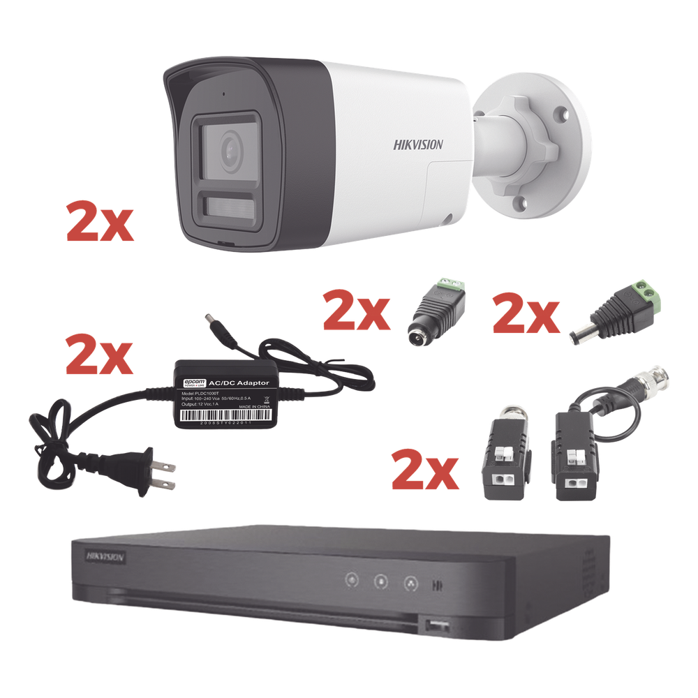 Kit Audio Bidireccional TurboHD 1080p / DVR 4 Canales / 2 Cámaras Bala (Exterior) con Bocina y Microfóno Integrado / 2 Fuentes de Poder / Accesorios