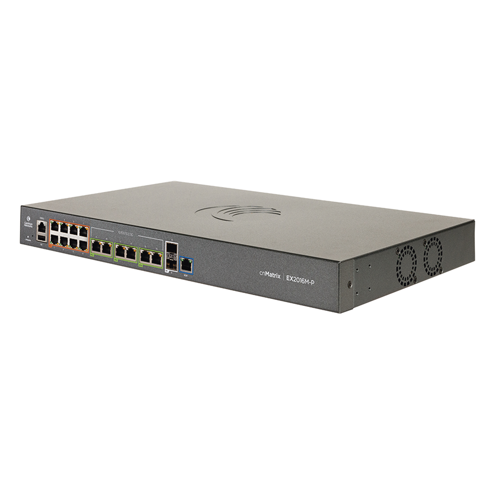 Switch PoE cnMatrix EX2016M-P de 16 puertos (8x 802.3af/at Gigabit, 6x 802.3bt 2.5 Gigabit, 2x SFP+), Capa 3, 240 W, gestión en la nube