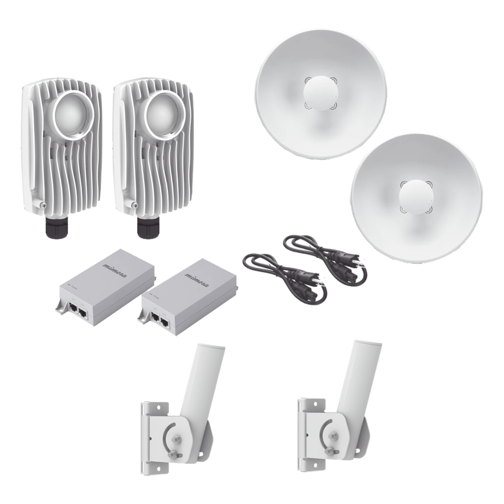 Kit de 2 radios C6X con 2 antenas de (25 dBi), rango de frecuencia extendida (5.1 a 6.4 GHz), incluye inyector POE, cable de alimentación y 2 FLEXIMOUNT-XL para alineación