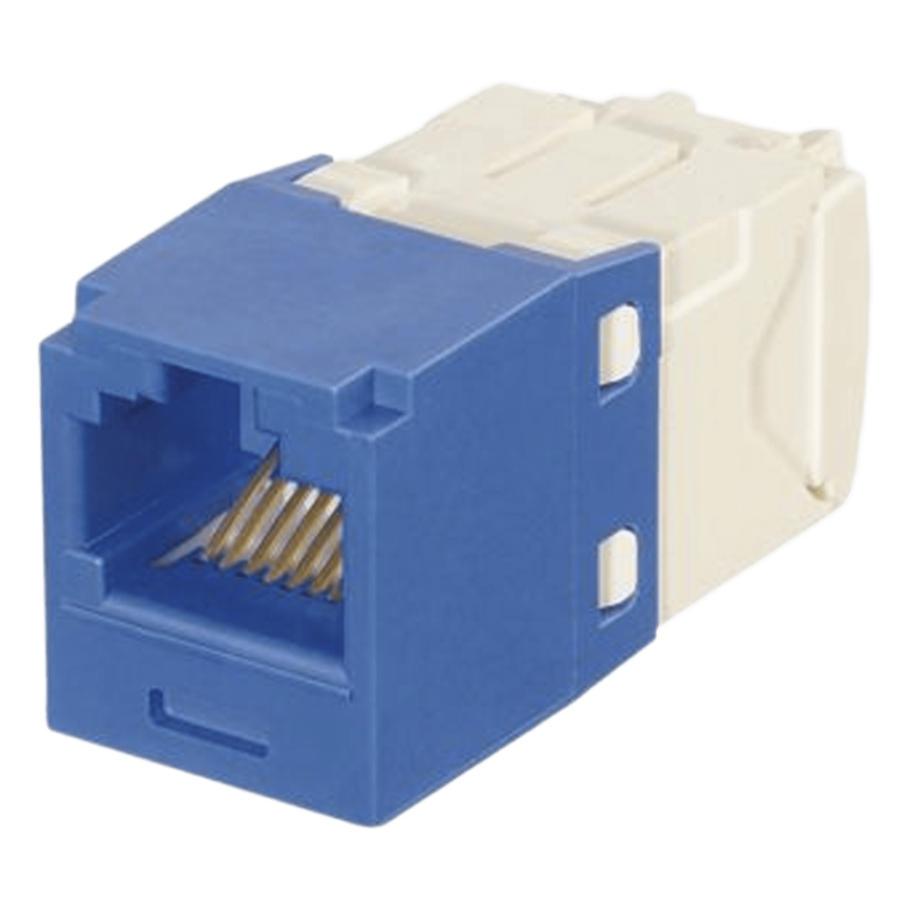 Conector Jack RJ45 Estilo TG con Llaveado Azul, Mini-Com, Categoría 6, de 8 Posiciones y 8 Cables