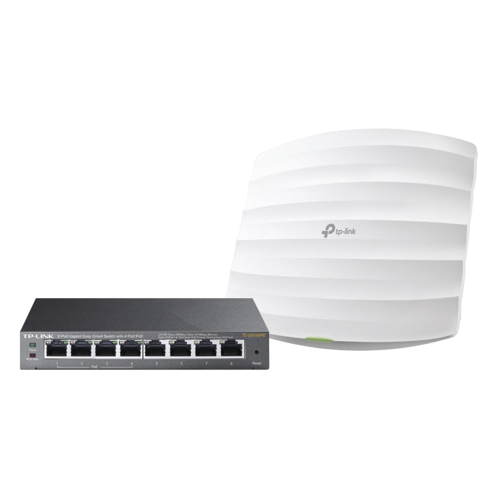 Kit de access point EAP245 y switch PoE TL-SG108PE, doble banda AC, hasta 1750 Mbps, 1 puerto Gigabit