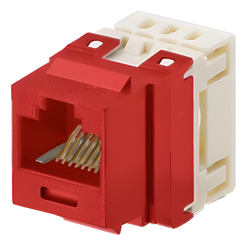Conector Jack Estilo 110 (de Impacto), Tipo Keystone, Categoría 5e, de 8 Posiciones y 8 Cables, Color Rojo