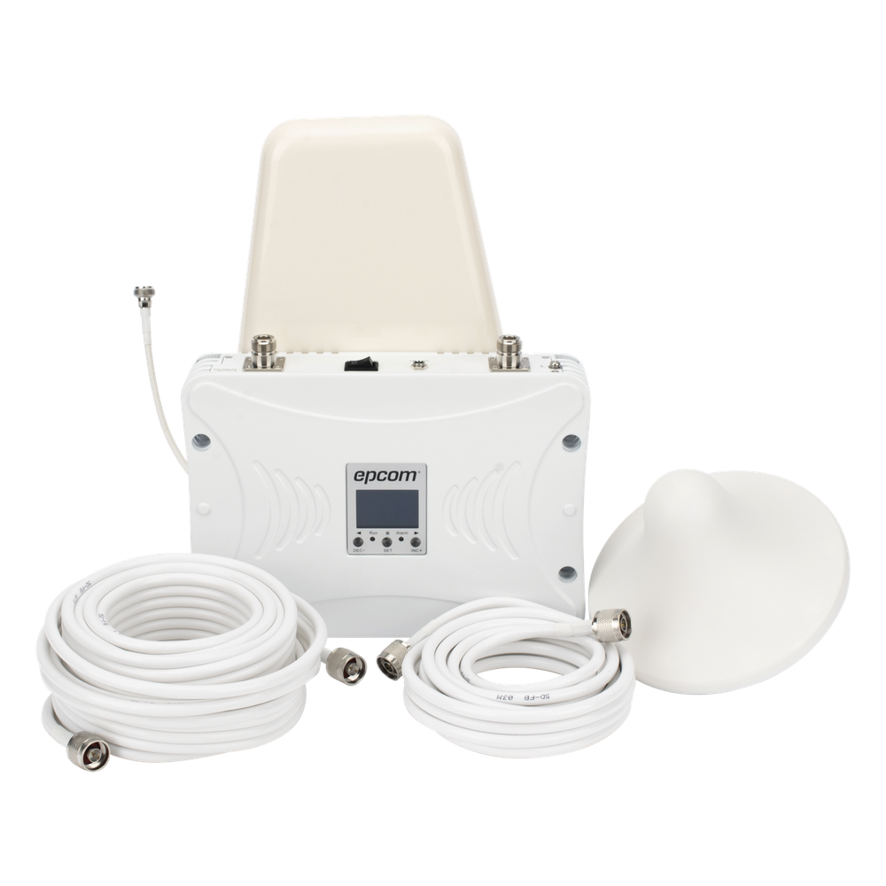 Kit Amplificador de Señal Celular 2G, 3G y 4G / Mejora llamadas convencionales y VoLTE / Amplifica señal de TELCEL, AT&T y MOVISTAR / Cubre hasta 300 m² con una antena y hasta 900 m² con 3 antenas.