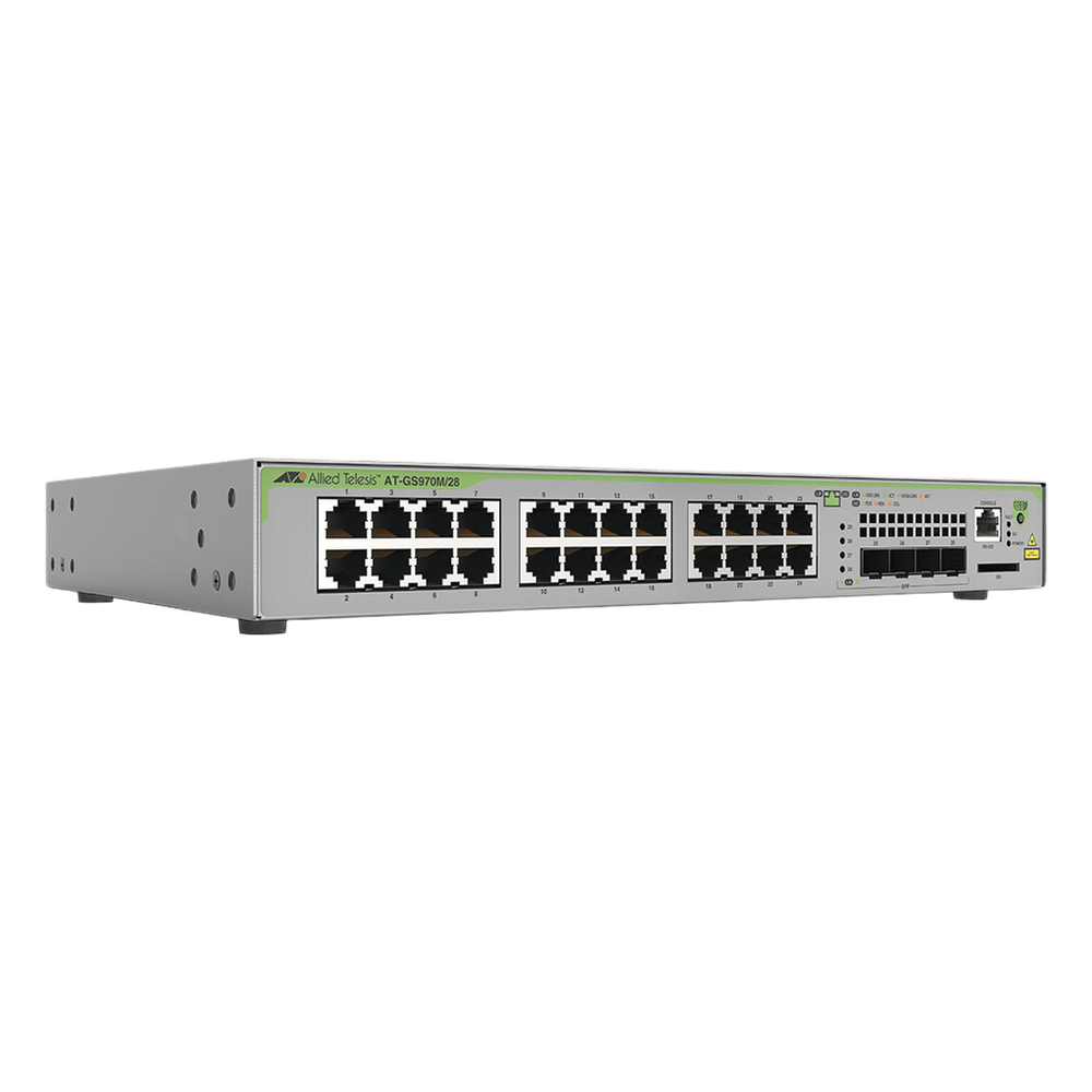 Switch Administrable CentreCOM GS970M, Capa 3 de 24 Puertos 10/100/1000 Mbps + 4 SFP Gigabit