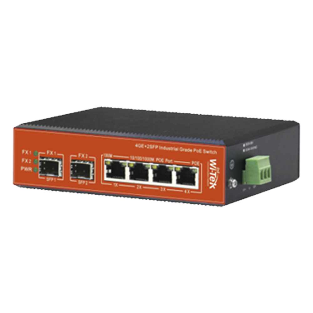 Switch Industrial PoE++ y pasivo de 24V, no administrable con 6 puertos Gigabit + 2 SFP combo