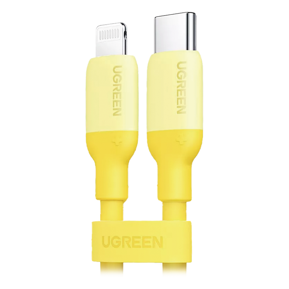 Cable USB-C a Lightning / Certificado MFi / 1 Metro / Adecuado para iPhone, iPad, iPod / Carga Rápida PD 20W / Sincronización de Datos de hasta 480 Mbps / Goma de Silicona y TPE. / Suave al Tacto / Color Yellow