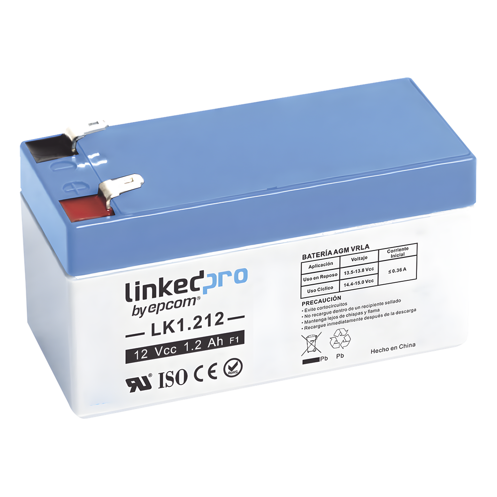 Batería de respaldo 12V | 1.2 Ah | AGM | Especial para seguridad electrónica | UPS | Sistemas de Emergencia | Vida útil 5 años | Terminales F1 + Adaptador F2