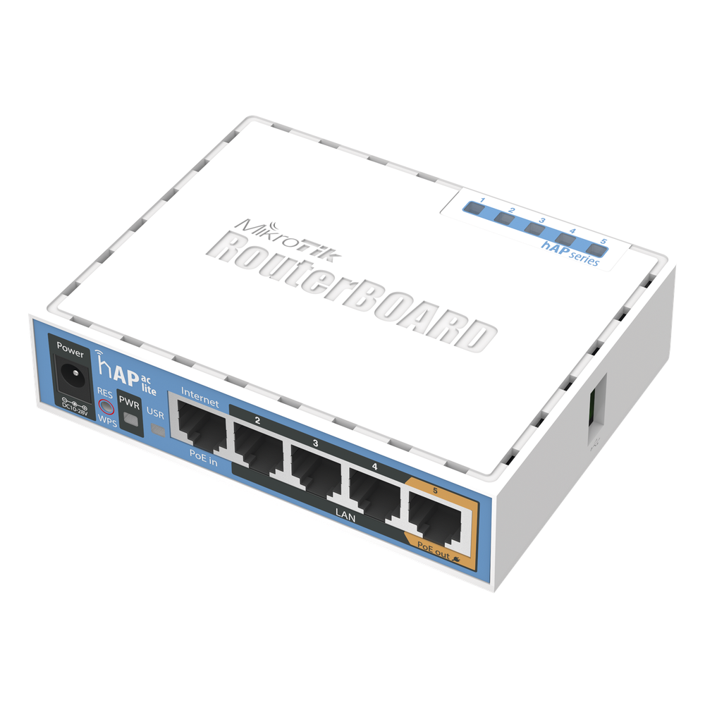 (hAP ac lite) 5 Puertos Fast Ethernet, WiFi Doble Banda 802.11ac
