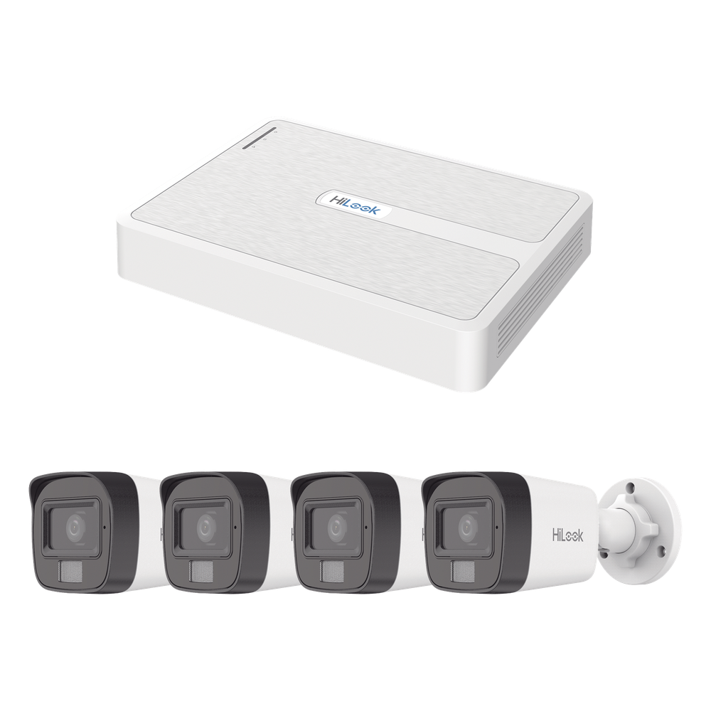 Kit IP 2 Megapixel / NVR de 8 Canales con 8 Puertos PoE / 4 Cámaras IP Bala Dual light para Exterior / Micrófono Integrado