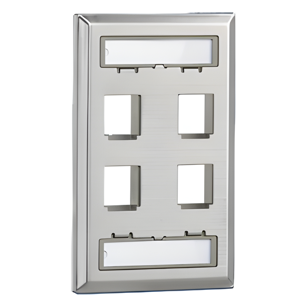Placa de Pared Vertical, Salida Para 4 Puertos Keystone, Con Espacios Para Etiquetas, de Acero Inoxidable