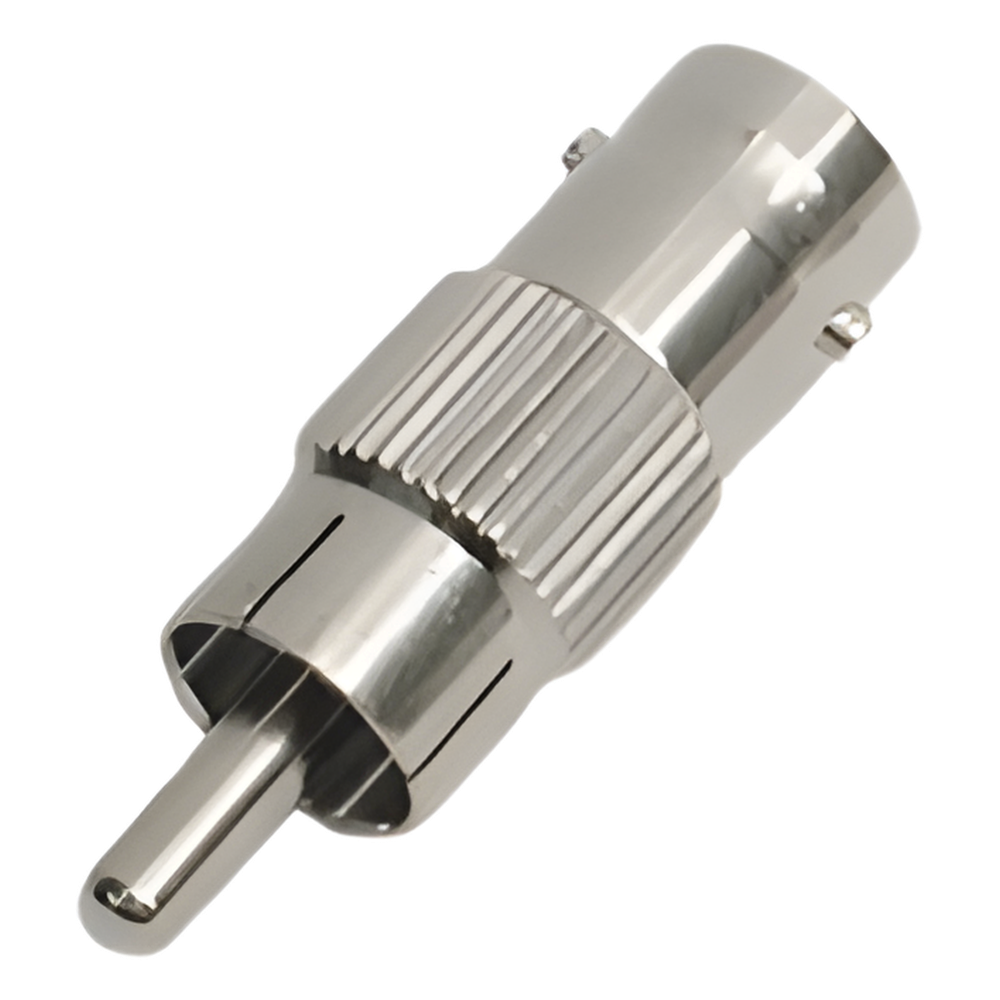 Adaptador en Línea para 75 Ohm, de Conector BNC Hembra a RCA Macho en Aplicaciones de Audio-Video para Cámaras, Monitores y DVR's.