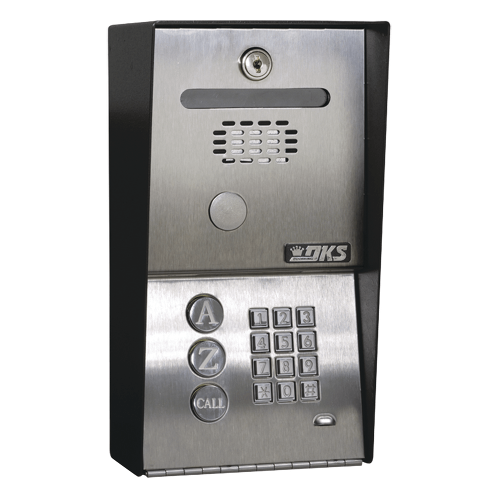 Audioportero Telefónico DKS Con Directorio / 100 Números Telefónicos / Control Para 2 Puertas / Gabinete Para Sobreponer / Marcación a 16 Digitos / Linea análoga o digital