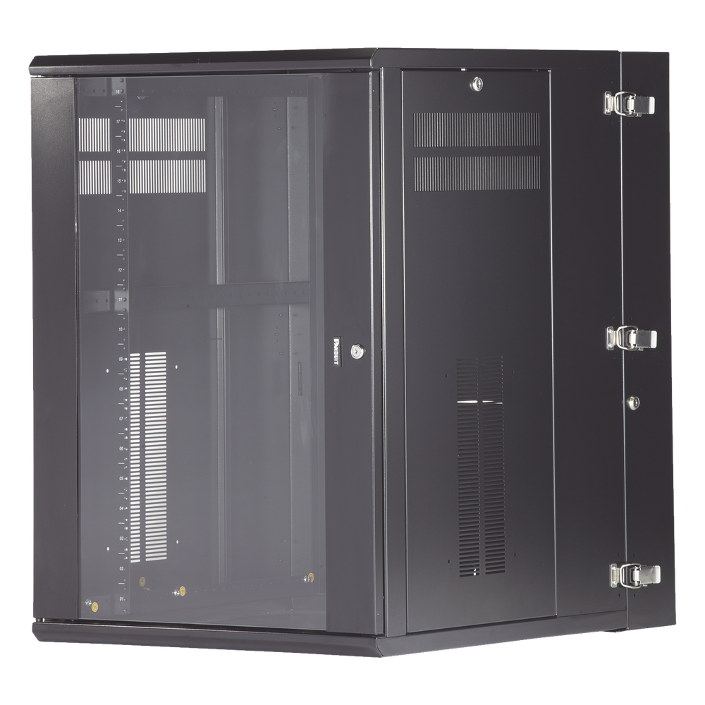 Gabinete PanZone de Montaje en Pared, de 19in, Puerta con Ventana de Seguridad, 18 UR, 762mm de Profundidad, Color Negro
