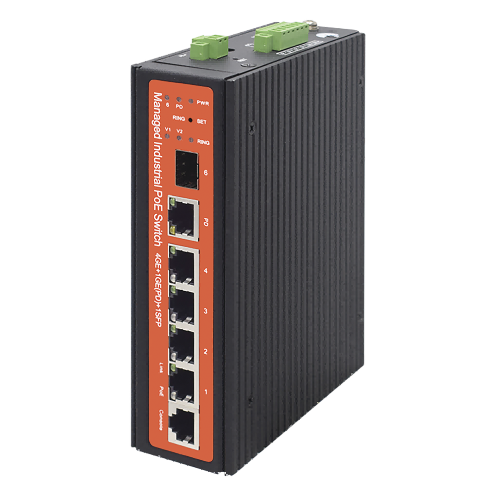 Switch industrial de 4 puertos Gigabit PoE (pasivo 24V / 802.3af/at/bt)