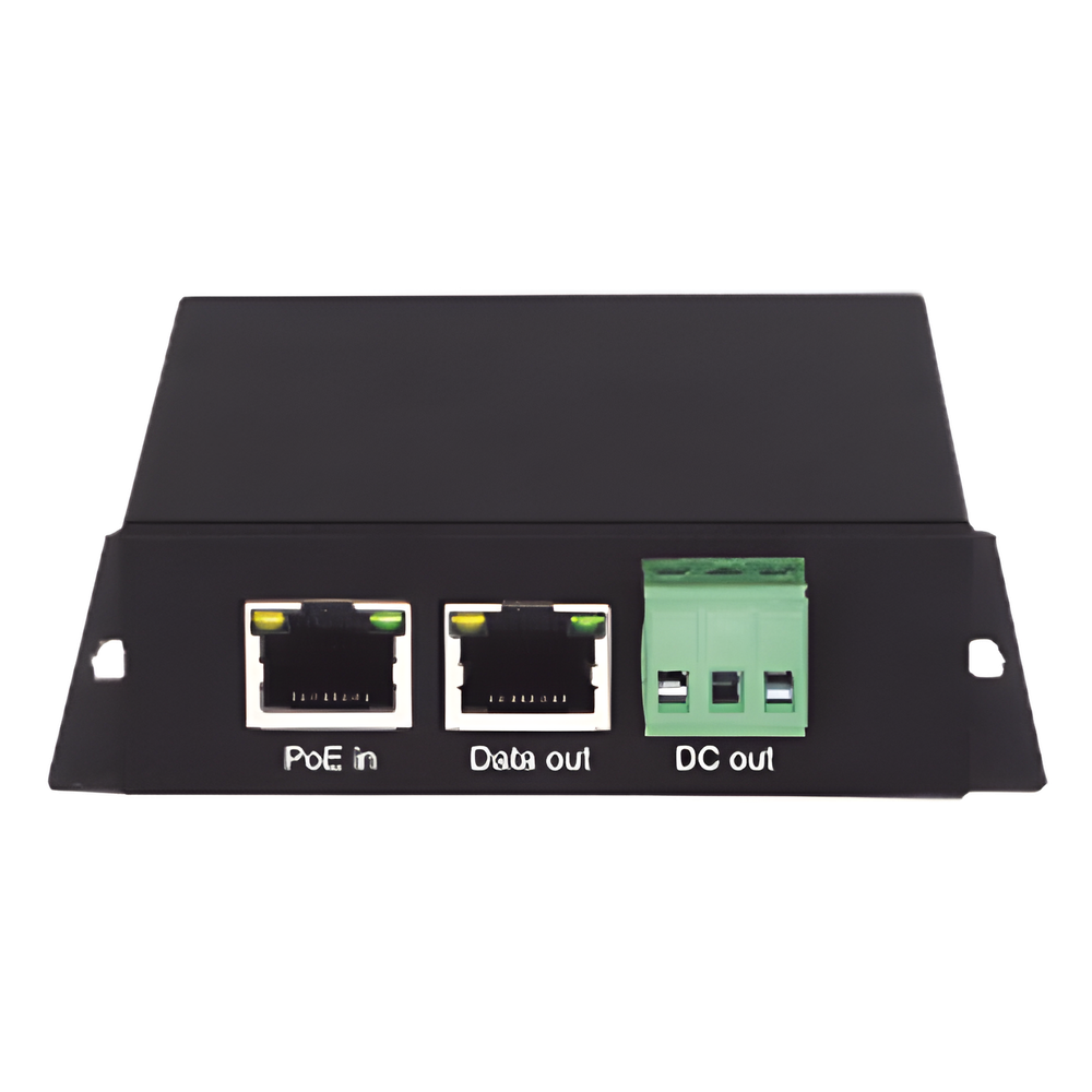 Splitter PoE / 1 Puerto PoE Entrada / 1 Puerto Salida Datos / 1 Salida de 12 Vcc, 2A / Presupuesto PoE 30W