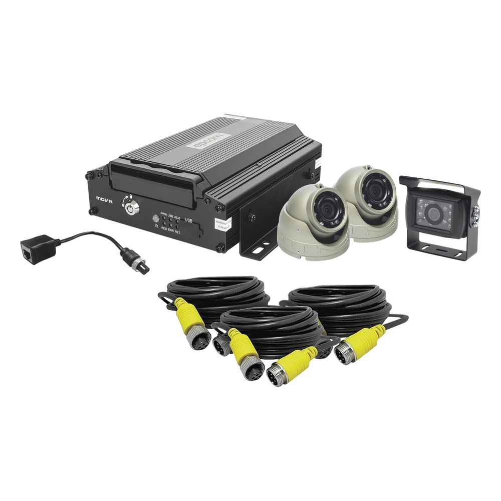 KIT DVR PARA VEHICULO / INCLUYE / CÁMARAS PARA INTERIOR / CÁMARA PARA EXTERIOR, / 2MP AHD / CABLES EXTENSORES / ADAPTADOR LAN.