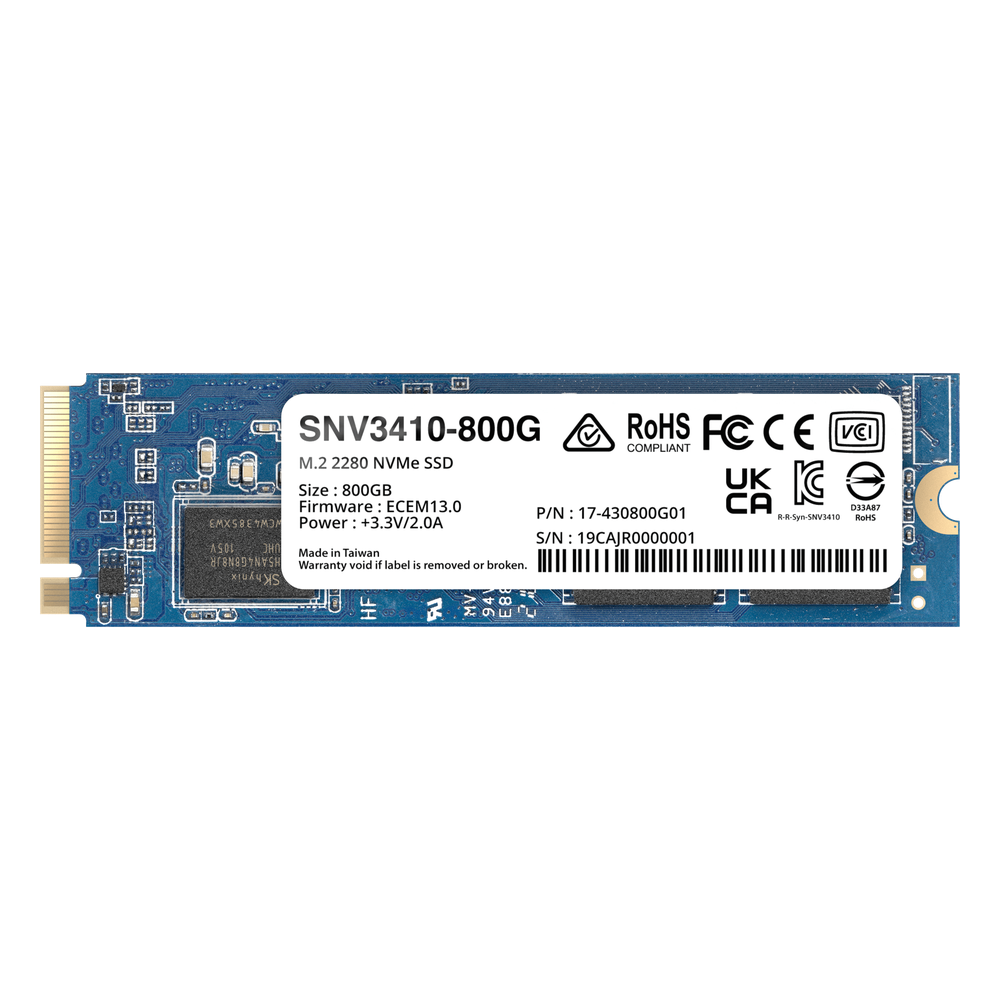 SSD NVMe M.2 SNV3410/3510 | SSD 400GB | Alto Rendimiento 400000 IOPS Lectura | 70000 IOPS Escritura | Resistencia 1022 TBW | Protección de Datos Integral | Análisis de Vida Útil | Diseñada para Sistemas Synology.