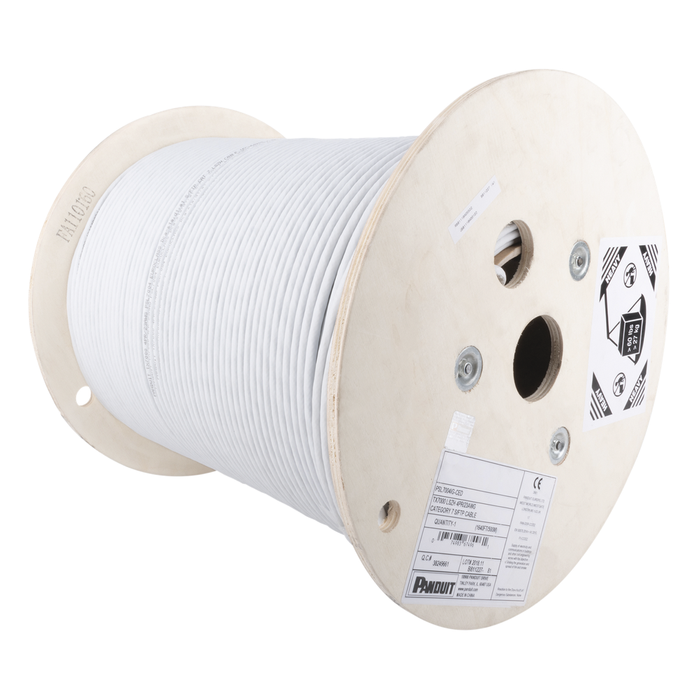Bobina de Cable Blindado F/UTP de 4 Pares, Cat6A, Soporte de Aplicaciones 10GBase-T, LSZH (Libre de Gases Tóxicos), Color Blanco, 305 Metros (1000 Pies)