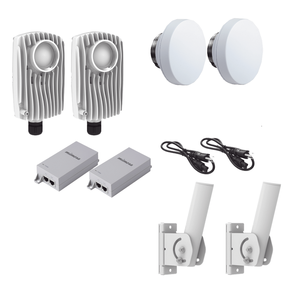 Kit de 2 radios C6X con 2 antenas de (12 dBi), rango de frecuencia extendida (4.9 a 6.4 GHz), incluye inyector POE, cable de alimentación y 2 FLEXIMOUNT-XL para alineación