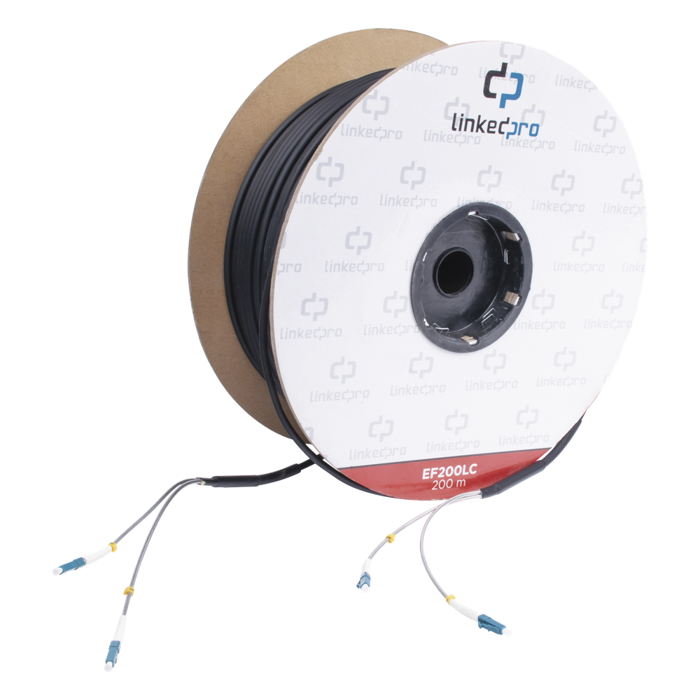 Carrete de Fibra Óptica Monomodo con Conectores LC-LC Duplex, Reforzada con Kevlar, de 200 Metros (656.17 Pies), Para Instalaciones Subterráneas por Tubería