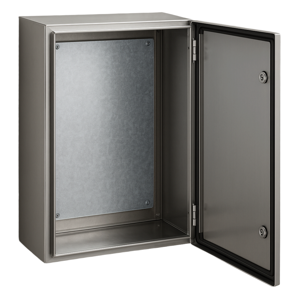 Gabinete de Acero Inoxidable IP66 Uso en Intemperie (600 x 800 x 300 mm) con Placa Interna Galvanizada.