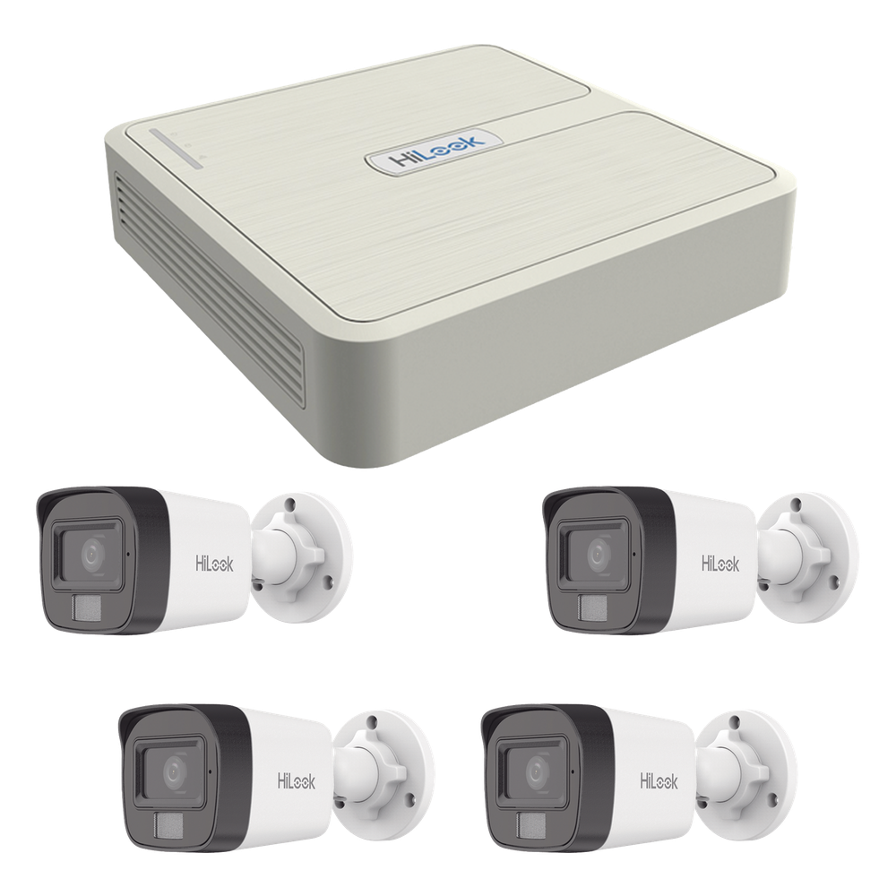 Kit IP 4 Megapixel / NVR de 4 Canales con 4 Puertos PoE / 4 Cámaras IP Dual Light con Micrófono Integrado / Bala para Exterior