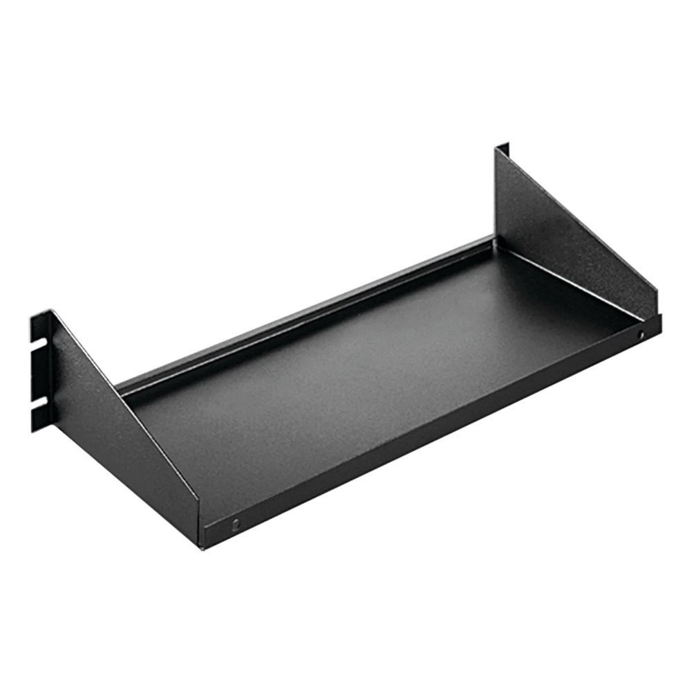 Charola para Rack 19 Pulgadas, Capacidad de Carga 34 kg, Acero Dulce Color Negro, 2 UR, Dimensiones 482x381x95 mm